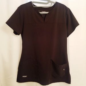 Grey's Anatomy Notch Neck 2 Pocket Scrub Top Black